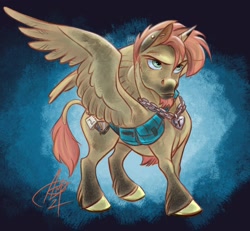 Size: 2922x2700 | Tagged: safe, artist:aerosaur83, imported from derpibooru, oc, alicorn, pony, alicorn oc, facial hair, fanny pack, goatee, high res, horn, locket, male, solo, unshorn fetlocks, wings