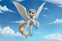 Size: 1101x726 | Tagged: safe, artist:l1nkoln, imported from derpibooru, oc, oc only, pegasus, pony, cloud, flying, sky, solo