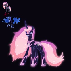 Size: 1600x1600 | Tagged: safe, artist:artsypaws, imported from derpibooru, nightmare moon, oc, oc:artsypaws, alicorn, unicorn, armor, curved horn, cutie mark, evil grin, female, grin, horn, ibispaint x, jewelry, mare, photo, regalia, smashup, smiling, teeth