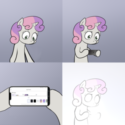 Size: 2000x2000 | Tagged: safe, imported from derpibooru, sweetie belle, unicorn, cellphone, comic, discord (program), exploitable meme, female, filly, foal, light, meme, obligatory pony, phone, smartphone, solo, sweetie's note meme