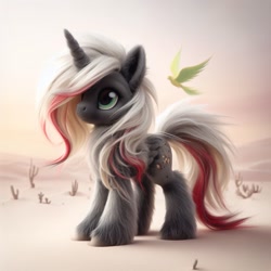 Size: 1024x1024 | Tagged: safe, ai generated, imported from ponybooru, oc, oc only, oc:pyrelight, oc:velvet remedy, alicorn, balefire phoenix, phoenix, pony, fallout equestria, ai content, alicorn oc, alternate cutie mark, bing, desert, duo, female, fluffy, folded wings, full body, horn, leg fluff, mare, race swap, solo focus, unshorn fetlocks, wasteland, wings