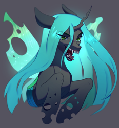 Size: 2169x2338 | Tagged: safe, artist:grach449, imported from derpibooru, queen chrysalis, changeling, changeling queen, female, lidded eyes, open mouth, sharp teeth, solo, teeth, tongue out