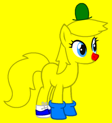 Size: 631x694 | Tagged: safe, artist:meiponkawaii, artist:spitfirethepegasusfan39, earth pony, pony, adult blank flank, base used, blank flank, clothes, gloves, hat, male, mr. men, mr. men little miss, mr. nonsense, ponified, red nose, shoes, simple background, smiling, sneakers, solo, stallion, yellow background