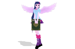 Size: 700x460 | Tagged: safe, artist:anayahmed2, imported from derpibooru, twilight sparkle, equestria girls, 3d, 3d model, alicorn wings, book, boots, bowtie, clothes, cutie mark, cutie mark on clothes, cutie mark on skirt, cutie mark tattoo, dl, eyeshadow, high heel boots, lipstick, makeup, mmd, mmd model dl, mmd tda model, model dl, pony ears, shirt, shoes, skirt, tail, tattoo, wings