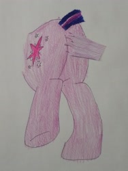 Size: 3072x4096 | Tagged: safe, anonymous artist, imported from derpibooru, spike, twilight sparkle, pony, unicorn, butt, butt focus, butt touch, disembodied hand, female, hand, hand on butt, male, offscreen character, offscreen male, plot, traditional art, twibutt