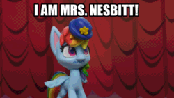 Size: 960x540 | Tagged: safe, edit, edited screencap, imported from ponybooru, screencap, rainbow dash, pegasus, pony, fashion failure, my little pony: pony life, my little pony: stop motion short, female, hat, mare, meme, movie reference, mrs nesbitt, reference, solo, toy story