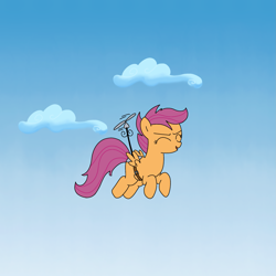 Size: 1959x1959 | Tagged: safe, anonymous artist, imported from derpibooru, scootaloo, pegasus, pony, female, filly, flying, foal, propeller, scootaloo can fly, solo