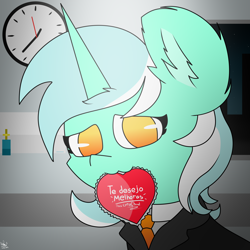 Size: 6000x6000 | Tagged: safe, artist:nhale, imported from derpibooru, lyra heartstrings, oc, oc:lyrachad, unicorn, clock, clothes, hospital, hospital room, solo, suit, window