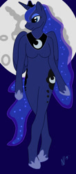 Size: 526x1200 | Tagged: safe, alternate version, artist:dombrus, imported from derpibooru, princess luna, alicorn, anthro, moon, night, solo