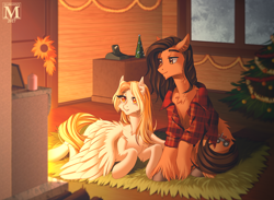 Size: 1232x900 | Tagged: safe, artist:margony, imported from derpibooru, oc, oc only, pegasus, pony, christmas, christmas tree, clothes, duo, holiday, shirt, tree, wings