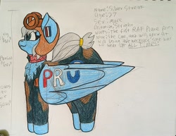 Size: 4255x3278 | Tagged: safe, artist:acid flask, imported from derpibooru, oc, oc:silver streak, original species, plane pony, pony, chest fluff, clothes, collar, ear piercing, earring, female, flight suit, gun, helmet, jewelry, large butt, large wings, mare, piercing, plane, reference sheet, short tail, smiling, suit, supermarine spitfire, tail, text, weapon, wings