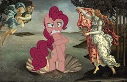 Size: 5356x3464 | Tagged: safe, artist:porygon2z, edit, editor:pizza split, imported from derpibooru, pinkie pie, earth pony, art, classic art, covering, embarrassed, female, high res, male, meme, naked rarity, sandro botticelli, the birth of venus, venus