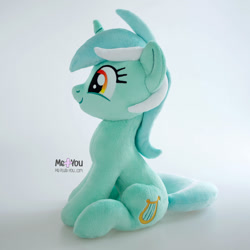 Size: 1600x1601 | Tagged: safe, artist:meplushyou, imported from derpibooru, lyra heartstrings, pony, unicorn, female, irl, photo, plushie, simple background, sitting, solo, white background