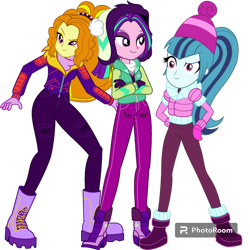 Size: 894x894 | Tagged: safe, artist:cutler1228, imported from derpibooru, adagio dazzle, aria blaze, sonata dusk, equestria girls, clothes, female, the dazzlings, trio, trio female, winter clothes, winter coat, winter outfit