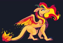 Size: 4096x2822 | Tagged: safe, artist:saphypone, imported from derpibooru, sunset shimmer, dragon, dark background, dragonified, side view, simple background, solo, species swap