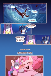 Size: 960x1440 | Tagged: safe, alternate version, artist:cold-blooded-twilight, imported from derpibooru, nightmare moon, pinkie pie, princess celestia, princess luna, shining armor, twilight sparkle, alicorn, earth pony, pony, unicorn, cold blooded twilight, comic:cold storm, blood, comic, crying, dialogue, gradient background, speech bubble, unicorn twilight