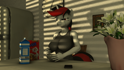 Size: 3840x2160 | Tagged: safe, artist:zgsfm, imported from derpibooru, oc, oc only, oc:blackjack, anthro, unicorn, fallout equestria, fallout equestria: project horizons, 3d, 3d model, andalusia, breasts, clothes, coat markings, fanfic art, female, morning, socks (coat markings), solo, spain, tree, war