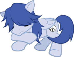 Size: 3861x3000 | Tagged: safe, artist:catachromatic, idw, imported from derpibooru, pegasus, pony, spoiler:comicannual2013, .svg available, bluechord, curled up, equestria girls ponified, eyes closed, folded wings, hair over eyes, high res, idw showified, lying down, male, mullet, on side, ponified, show accurate, sidemouth, simple background, sleeping, solo, stallion, svg, transparent background, underhoof, vector, wings