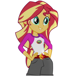 Size: 1512x1512 | Tagged: safe, artist:cutler1228, edit, edited screencap, imported from derpibooru, screencap, sunset shimmer, human, equestria girls, legend of everfree, background removed, camp everfree outfits, female, hand on hip, not a vector, simple background, smiling, solo, transparent background