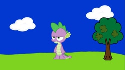 Size: 1040x583 | Tagged: safe, imported from twibooru, screencap, spike, dragon, series:mlp animation's short films, series:spike's lucky day, image, needs more jpeg, solo, spike is not amused, unamused