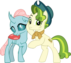 Size: 4154x3691 | Tagged: safe, artist:cheezedoodle96, artist:jhayarr23, edit, imported from derpibooru, vector edit, ocellus, pistachio, changedling, changeling, earth pony, pony, best gift ever, school daze, .svg available, absurd resolution, cowboy hat, crack shipping, crossed legs, cute, cuteling, diaocelles, duo, duo male and female, eyebrows, female, hat, high res, interspecies, looking at you, male, neckerchief, pistachiocellus, raised eyebrow, rearing, shipping, shy, simple background, smiling, stallion, straight, svg, teenager, transparent background, vector