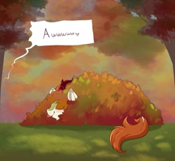 Size: 2048x1883 | Tagged: safe, imported from ponybooru, autumn blaze, :p, autumn, awww, cute, forest, forest background, leaves, nature, solo, tail, tongue out