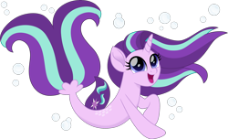 Size: 2463x1500 | Tagged: safe, artist:cloudy glow, edit, imported from derpibooru, vector edit, starlight glimmer, pony, seapony (g4), unicorn, my little pony: the movie, adorable face, blue eyes, bubble, cute, dorsal fin, eyelashes, female, fish tail, flowing mane, flowing tail, horn, image, looking up, movie accurate, open mouth, open smile, png, purple mane, seaponified, seapony starlight glimmer, simple background, smiling, solo, species swap, tail, transparent background, vector