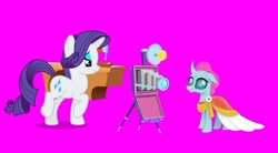 Size: 1080x597 | Tagged: safe, imported from twibooru, screencap, ocellus, rarity, changeling, pony, unicorn, series:mlp animation's short films, series:the right dress, camera, duo, duo female, female, image, needs more jpeg, sewing machine