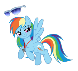 Size: 1601x1465 | Tagged: safe, artist:serenasparklyt, imported from derpibooru, rainbow dash, pegasus, pony, coach rainbow dash, female, flying, freckles, mare, simple background, solo, spitfire's whistle, sunglasses, transparent background, whistle