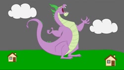 Size: 1079x607 | Tagged: safe, imported from twibooru, screencap, spike, dragon, series:mlp animation's short films, series:the where spike lives, house, image, needs more jpeg, roar, solo, spikezilla