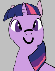 Size: 500x650 | Tagged: safe, artist:goofyartist4451, imported from derpibooru, twilight sparkle, female, goofy, gray background, looking at you, purple eyes, simple background, smiling, smiling at you, solo