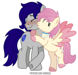 Size: 6000x5802 | Tagged: safe, artist:jennieoo, imported from derpibooru, oc, earth pony, pegasus, pony, blushing, cheek kiss, friends, gift art, hearts and hooves day, holiday, kissing, patreon, patreon reward, show accurate, simple background, spread wings, transparent background, valentine, valentine's day, vector, wings