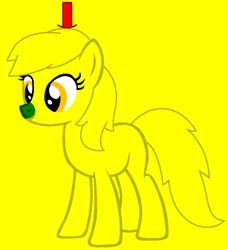 Size: 853x937 | Tagged: safe, artist:saramanda101, artist:spitfirethepegasusfan39, imported from derpibooru, earth pony, pony, adult blank flank, base used, blank flank, clothes, green nose, hat, male, mr. men, mr. men little miss, mr. skinny, ponified, simple background, solo, stallion, yellow background