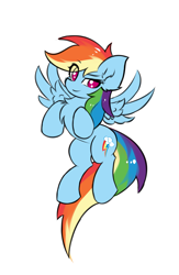 Size: 1547x2372 | Tagged: safe, artist:rejiser, imported from derpibooru, rainbow dash, pegasus, pony, chest fluff, ear fluff, female, pegasus wings, simple background, smiling, solo, spread wings, tail, white background, wings