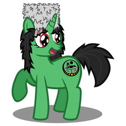 Size: 1000x1000 | Tagged: safe, artist:grafc0ndey, oc, oc only, oc:terek flow, pony, unicorn, .svg available, :d, chechen republic of ichkeria, chechnya, female, hat, looking back, mare, nation ponies, open mouth, open smile, papakha, ponified, raised hoof, simple background, smiling, solo, svg, transparent background, vector