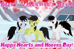 Size: 5714x3817 | Tagged: safe, artist:creedyboy124, imported from derpibooru, oc, oc only, oc:chloe park, oc:sadie park, oc:shane park, pegasus, pony, blushing, car, female, hearts and hooves day, holiday, kicking, lesbian, male, mare, shipping, stallion, valentine's day