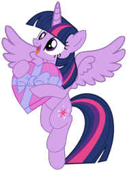 Size: 524x705 | Tagged: safe, artist:noi kincade, imported from derpibooru, twilight sparkle, alicorn, pony, box of chocolates, cute, female, happy, hearts and hooves day, holiday, mare, simple background, solo, spread wings, transparent background, twiabetes, twilight sparkle (alicorn), valentine's day, wings