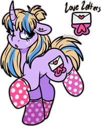 Size: 1505x1872 | Tagged: safe, artist:sexygoatgod, imported from derpibooru, oc, oc only, oc:love letters, pony, unicorn, adoptable, clothes, simple background, socks, solo, transparent background