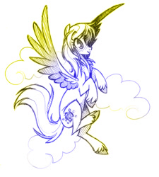 Size: 700x779 | Tagged: safe, artist:kilo, imported from derpibooru, oc, oc only, oc:bubblebell, pegasus, pony, flying, sketch, solo, unshorn fetlocks