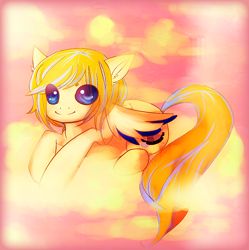 Size: 648x650 | Tagged: safe, artist:churro-dragon, imported from derpibooru, oc, oc only, oc:bubblebell, pegasus, pony, cloud, colored wings, on a cloud, solo, two toned wings, wings