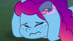 Size: 3300x1855 | Tagged: safe, imported from derpibooru, screencap, spoiler:g5, spoiler:my little pony: tell your tale, spoiler:tyts02e06, bracelet, closed mouth, crying, eyes closed, g5, gradient mane, head in hooves, jewelry, lying down, misty brightdawn, my little pony: tell your tale, rebirth misty, solo, swirlpool starlight