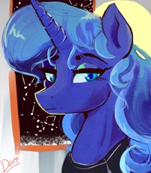 Size: 1000x1149 | Tagged: safe, artist:thelunarmoon, imported from derpibooru, princess luna, alicorn, pony, bust, constellation, female, lidded eyes, looking at you, mare, signature, solo, sternocleidomastoid