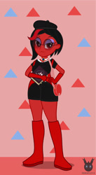 Size: 778x1418 | Tagged: safe, artist:wheatley r.h., derpibooru exclusive, imported from derpibooru, oc, oc only, oc:red widow, human, equestria girls, beret, book, boots, clothes, equestria girls-ified, eyeshadow, female, gem, glasses, gloves, hat, jewelry, makeup, necklace, purple eyeshadow, shoes, simple background, solo, spellbook, vector, watermark