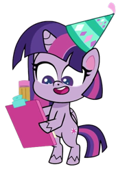 Size: 433x577 | Tagged: safe, artist:luckydog416, edit, edited screencap, imported from derpibooru, screencap, twilight sparkle, alicorn, pony, don't look a .gif horse in the mouth, my little pony: pony life, bipedal, hat, party hat, simple background, solo, transparent background, twilight sparkle (alicorn)