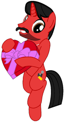 Size: 524x922 | Tagged: safe, artist:mickey1909, imported from derpibooru, oc, oc only, oc:mickey motion, unicorn, box of chocolates, holiday, male, simple background, solo, transparent background, valentine's day