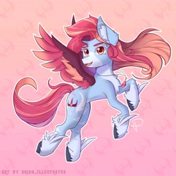 Size: 5000x5000 | Tagged: safe, artist:orion_illustrates, imported from derpibooru, oc, oc only, oc:coral cloudbloom, pegasus, pony, comic:tales of the unseen, chest fluff, coat markings, colored hooves, colored wings, colored wingtips, ear fluff, female, flying, hooves in air, jewelry, mare, multicolored mane, multicolored tail, necklace, open mouth, open smile, pale belly, pegasus oc, simple background, smiling, solo, spread wings, tail, unshorn fetlocks, wings