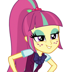 Size: 1371x1434 | Tagged: safe, imported from derpibooru, sour sweet, human, equestria girls, hand on hip, looking at someone, png, simple background, smiling, solo, transparent background