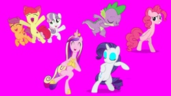 Size: 1080x603 | Tagged: safe, imported from twibooru, screencap, apple bloom, pinkie pie, princess cadance, rarity, scootaloo, spike, sweetie belle, alicorn, dragon, earth pony, pegasus, pony, unicorn, series:mlp animation's short films, series:party with the cutie mark crusaders, adorabloom, cute, cutealoo, cutedance, cutie mark crusaders, dancing, diasweetes, image, needs more jpeg