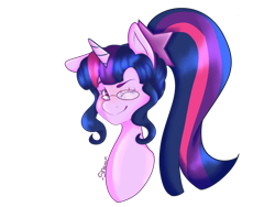 Size: 2224x1668 | Tagged: safe, artist:shqnnyhere, imported from derpibooru, sci-twi, twilight sparkle, pony, unicorn, equestria girls, bust, equestria girls ponified, female, glasses, looking at you, mare, one eye closed, ponified, simple background, solo, transparent background, unicorn sci-twi, wink, winking at you