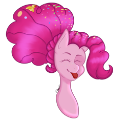 Size: 2224x2121 | Tagged: safe, artist:shqnnyhere, imported from derpibooru, pinkie pie, earth pony, pony, :p, bust, confetti, eyes closed, female, mare, older, older pinkie pie, simple background, smiling, solo, tongue out, transparent background